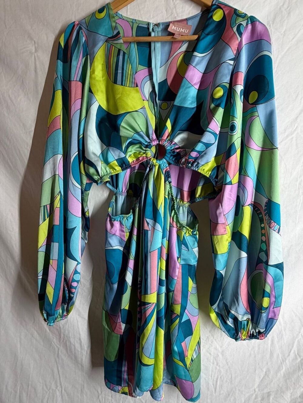 Show Me Your Mumu Go Out Cut Out Mini Dress XL Psychedelic 70s Groovy O-ring